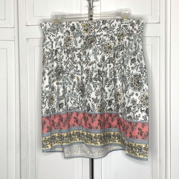LOFT Border Floral Linen Blend Pull On Skirt - Picture 1 of 9